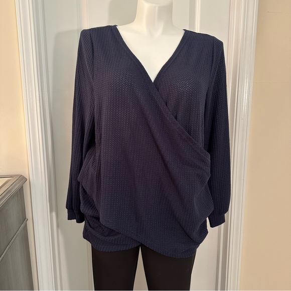 Bloomchic. Size 18/20. Navy long sleeve top. Crossover top. Plus size top. - Picture 2 of 9
